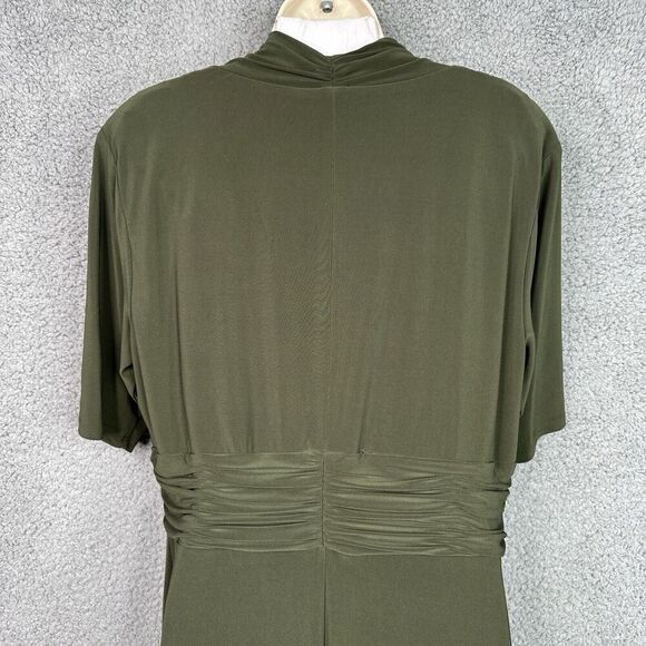 Jones Studio Midi Dress Sz 16W Olive Green Ruched Empire Waist Jersey Knit Comfy - Picture 8 of 15